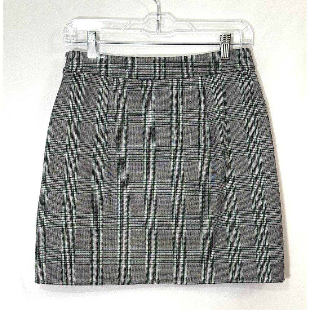 Nasty Gal Green Black Plaid Mini Skirt Faux Wrap Womens Size 6 - Picture 2 of 11